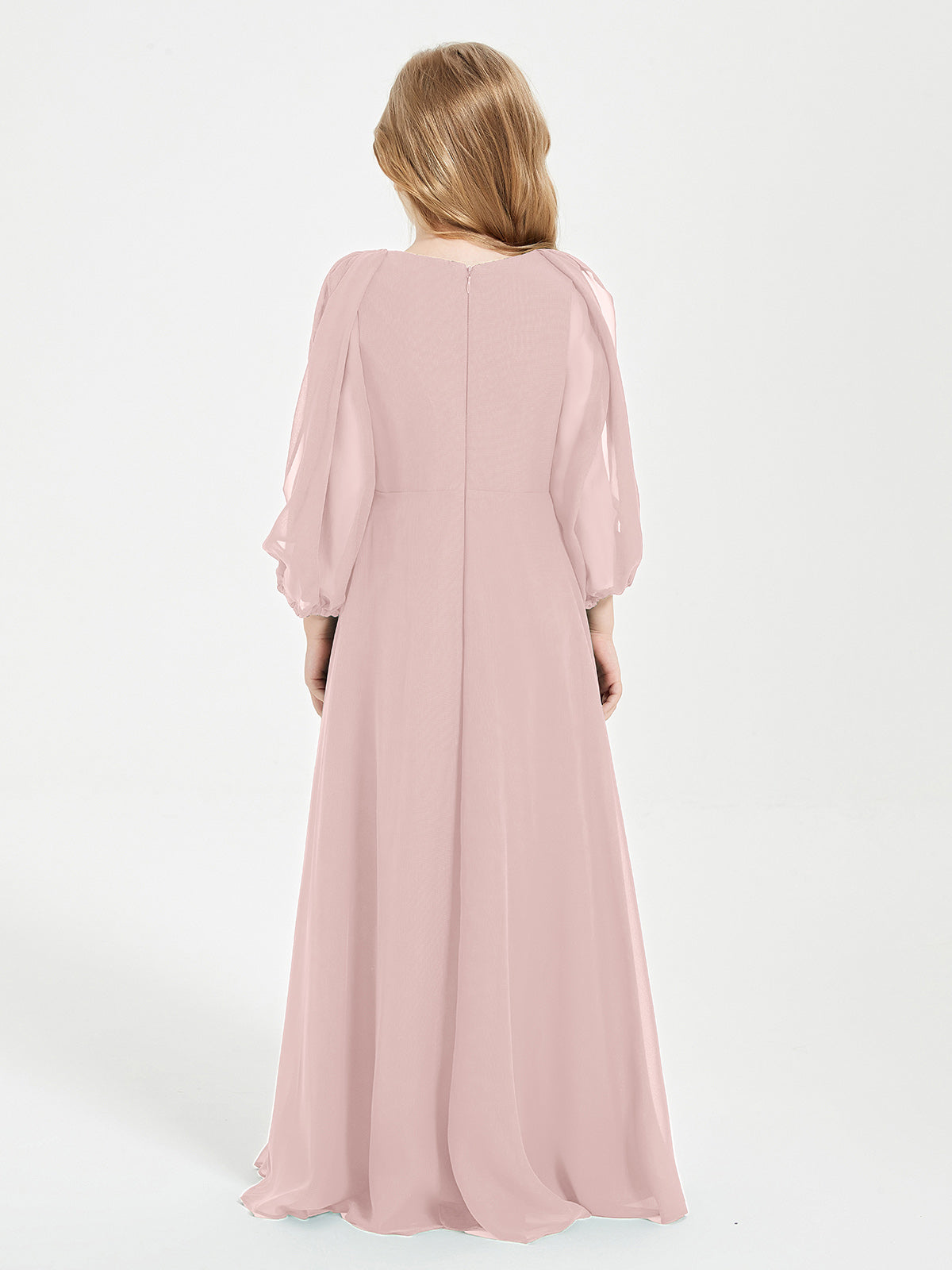 Modest Long Sleeved Junior Bridesmaid Gowns Dusty Rose